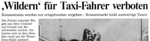 NWZ am 2.10.01: Wildern fÃ¼r Taxifahrer verboten